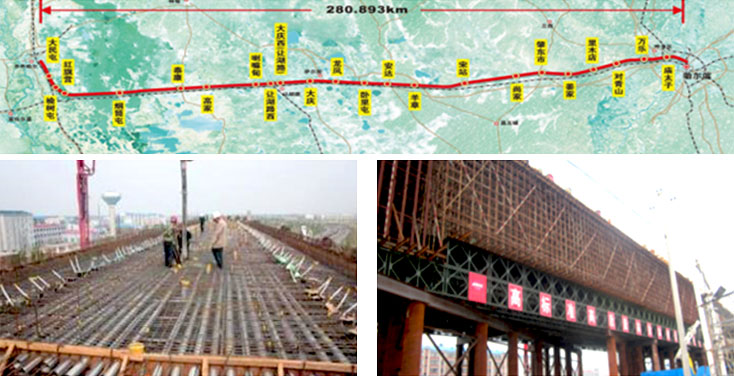 线路图, 桥面板混凝土浇筑铁路, 横断区间桥梁施工